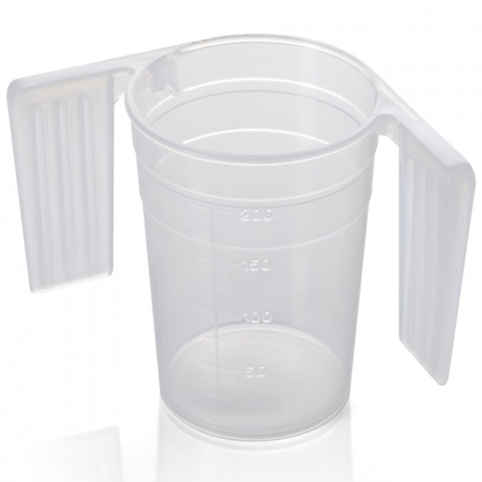 The Beaker Feeder & Drinking Cup With Handles, is graduated and has easy grip.